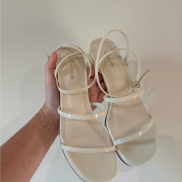 Larroude Women's Beige Block Heel Sandals - Picture 3 of 6